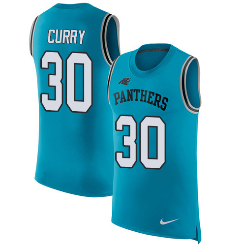 Nike Panthers #30 Stephen Curry Blue Alternate Men's Stitched NFL Limited Rush Tank Top Jersey - Click Image to Close